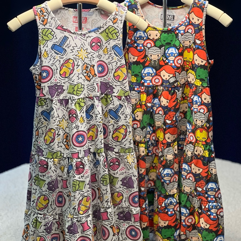 Marvel Kids' Superhero Dresses - White and Multicolor